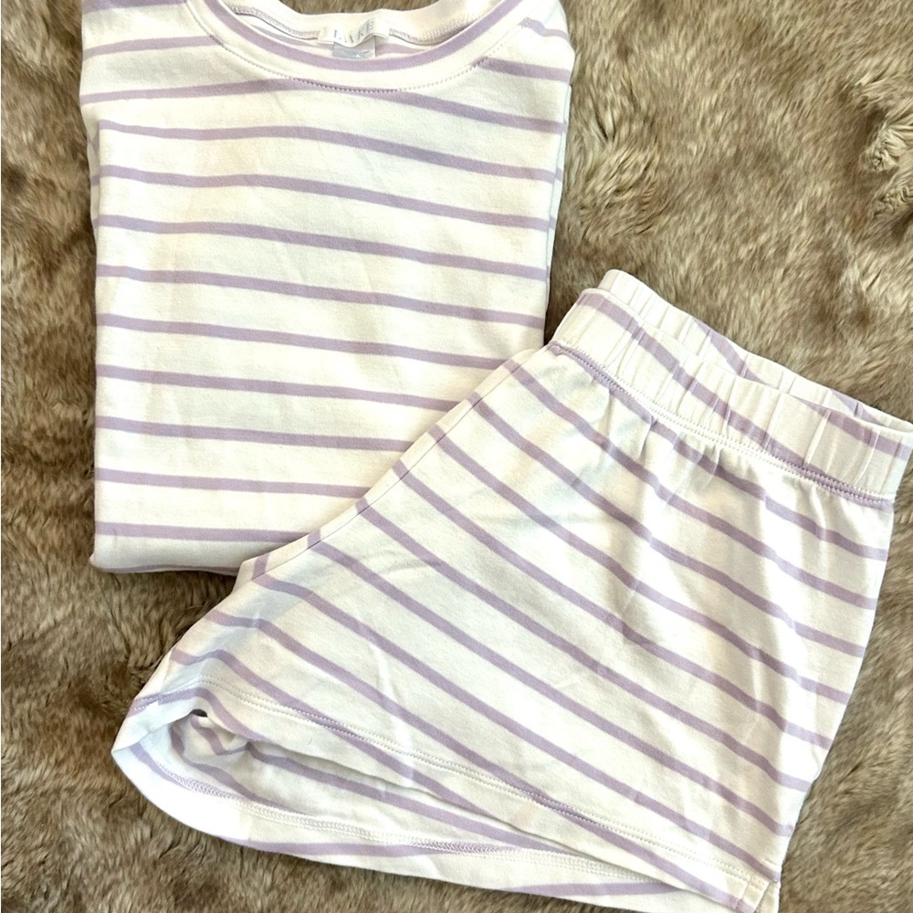 Striped LAKE Pajamas in Purple and White